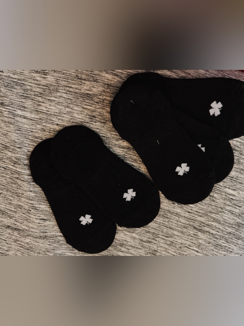 Lucky Brand Black No-Show Socks with White Clover Accent